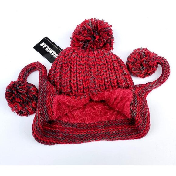 Women Red Winter Peruvian Cover Ears Beanie Hat Ear Flaps Sherpa Ski Snow main image 5